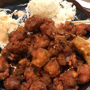 a plate of chinese food