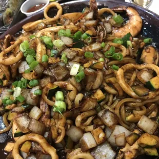 a plate of chinese food