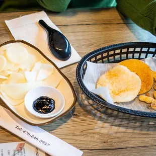 a basket of food on a table