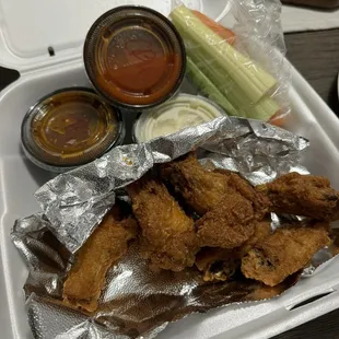 Plain bone in wings, sauces on the side