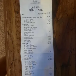 Meal receipt